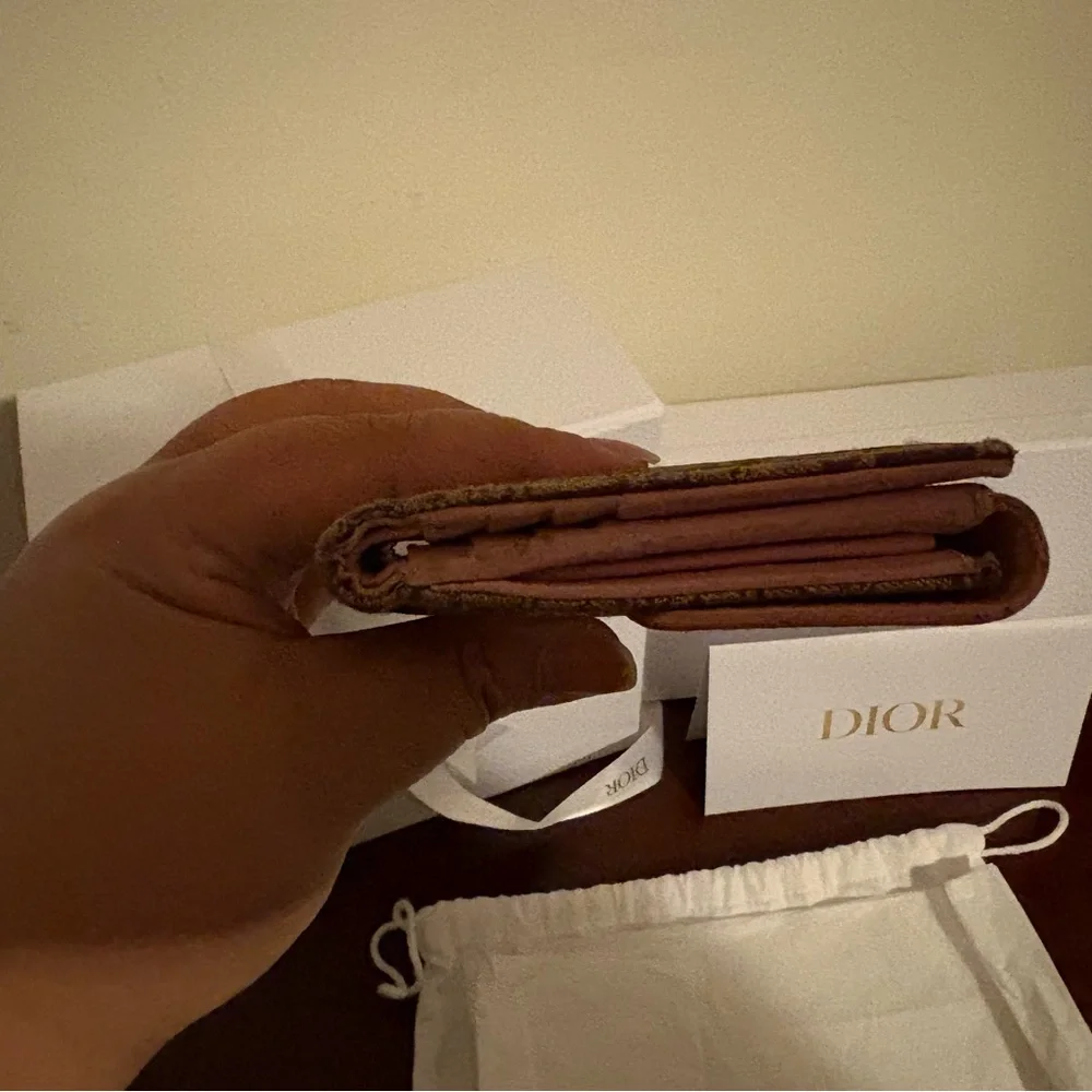 Dior Brown Monogram Canvas Wallet with Pink Trim